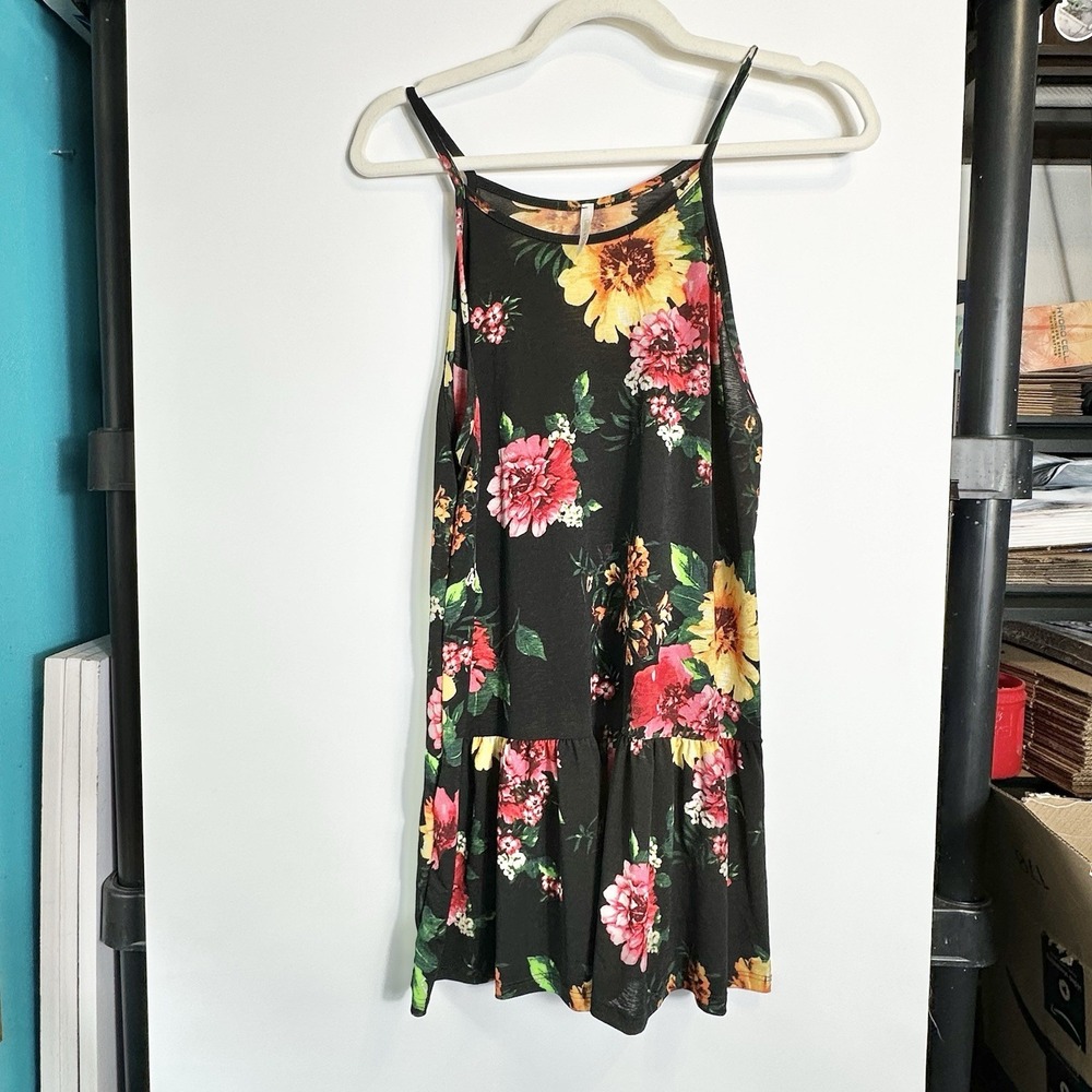 Lime n Chili Womens Size L Floral‎ Swing Cami Mini Dress Black Semisheer